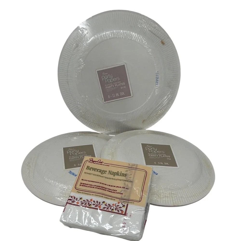 Vintage Gibson Thanksgiving Party Plates and Napkins Set Turkey‎ Harvest 24pc
